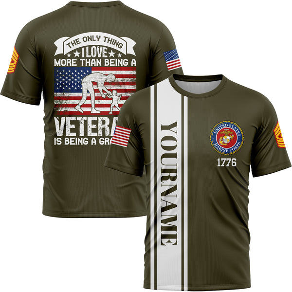 Custom Olive The Only Thing I Love More Than Being A Veteran Is Being A Grandpa 1776 Military Rank Name Veterans Day T-Shirt