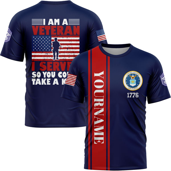 Custom Navy I'M A Veteran I Served So You Could Take A Knee 1776 Flag Military Rank Name Veterans Day T-Shirt