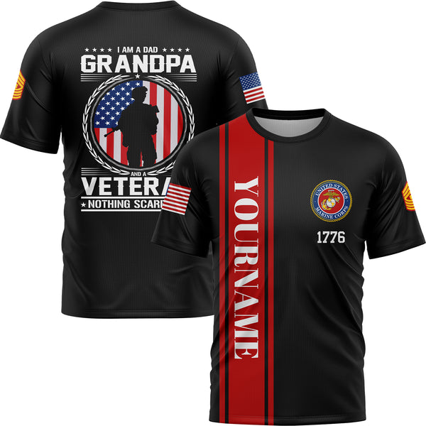 Custom Black I'M A Dad Grandpa 1776 Flag U.S Marine Corps Military Rank Name Veterans Day T-Shirt | Father's Day Gifts