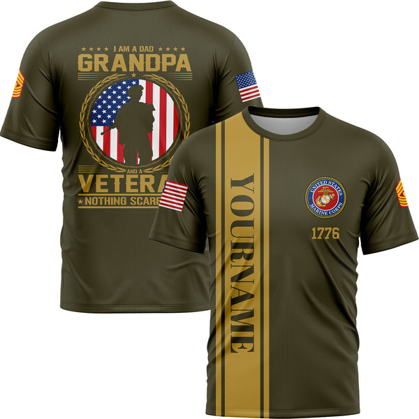 Custom Olive I'M A Dad Grandpa 1776 Flag U.S Marine Corps Military Rank Name Veterans Day T-Shirt | Father's Day Gifts