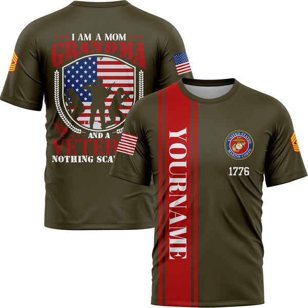 Custom Olive I'm A Mom Grandma 1776 Flag U.S Marine Corps Military Rank Name Veterans Day T-Shirt | Father's Day Gifts