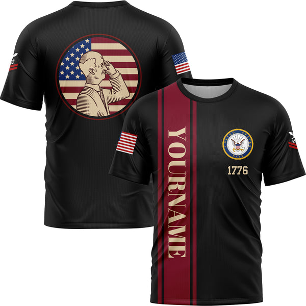 Custom Black 1776 Flag U.S Navy Military Rank Name Veterans Day T-Shirt | Father's Day Gifts