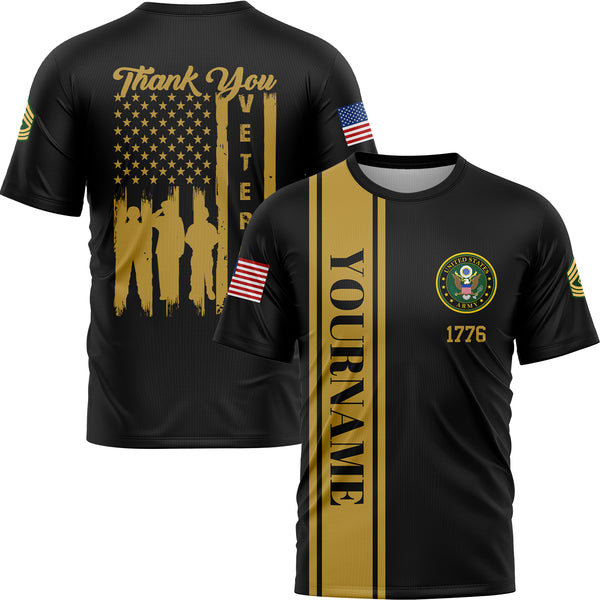Custom Black Thank You Veterans 1776 Flag U.S Army Military Rank Name Veterans Day T-Shirt | Father's Day Gifts
