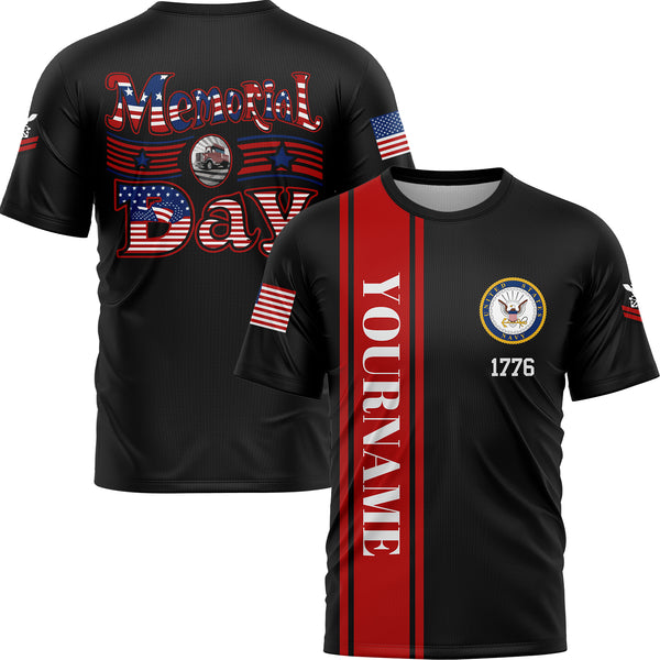 Custom Black Truck 1776 American Flag U.S Navy Military Rank Name Memorial Day T-Shirt