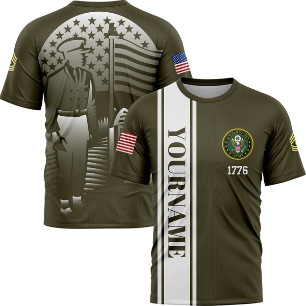Custom Olive Tombstone 1776 American Flag U.S Army Military Rank Name Memorial Day T-Shirt