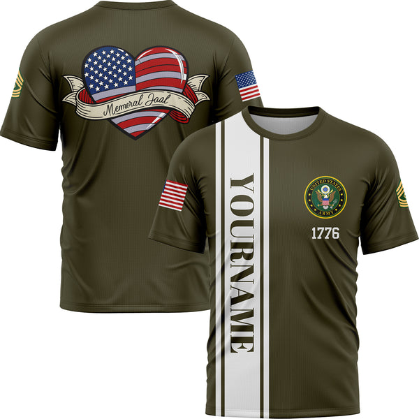 Custom Olive Love 1776 American Flag U.S Army Military Rank Name Memorial Day T-Shirt