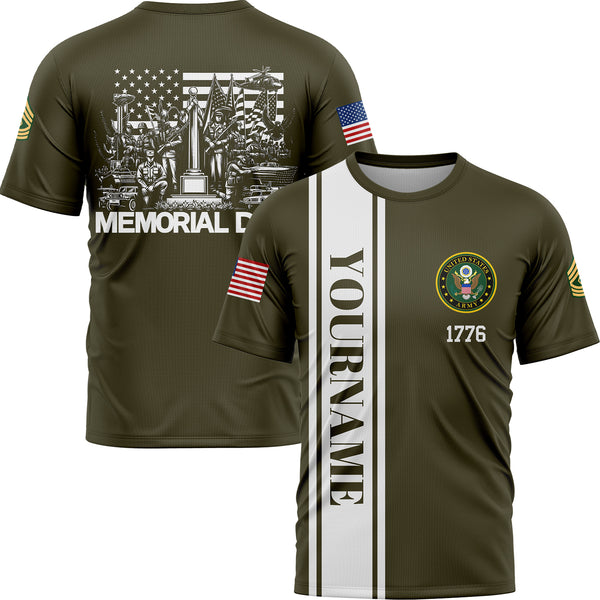 Custom Olive 1776 American Flag U.S Army Military Rank Name Memorial Day T-Shirt