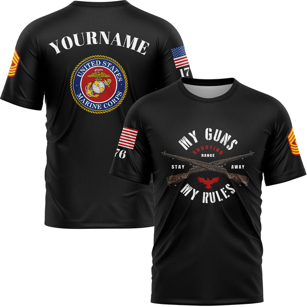 Custom Black Eagle My Rules 1776 U.S Marine Corps Military Rank Name T-Shirt