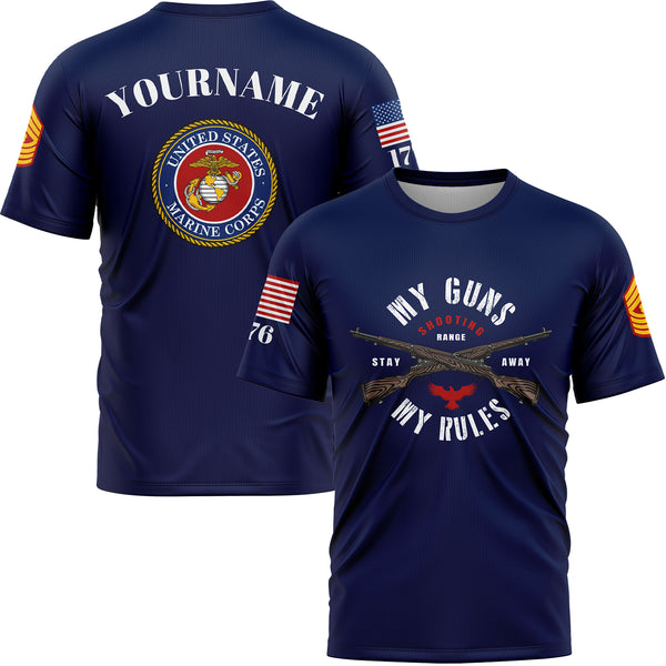 Custom Navy Eagle My Rules 1776 U.S Marine Corps Military Rank Name T-Shirt
