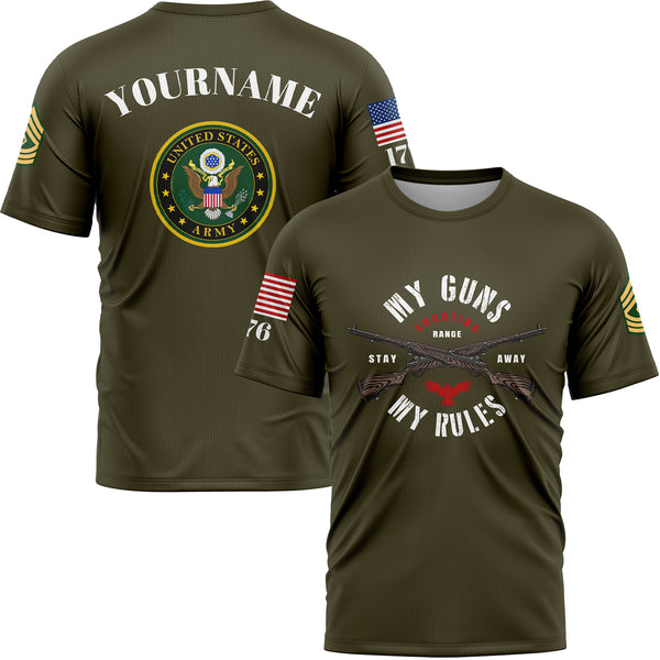 Custom Olive Eagle My Rules 1776 U.S Army Military Rank Name T-Shirt