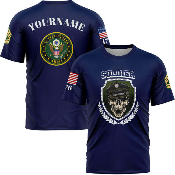 Custom Navy Skull Soldier 1776 U.S Army Military Rank Name T-Shirt