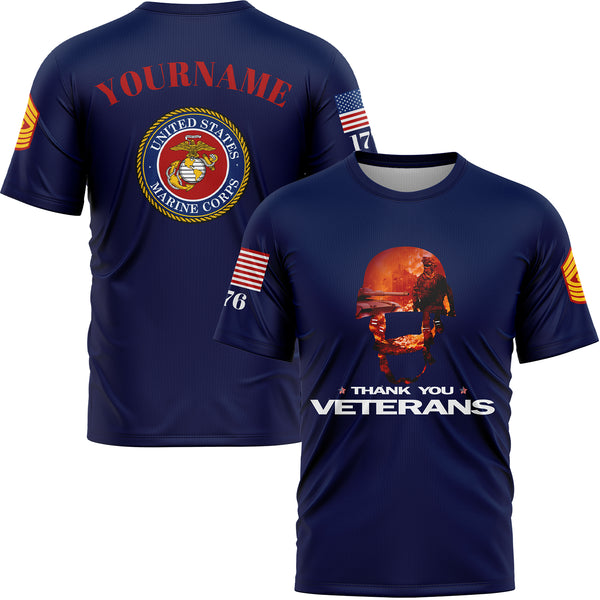 Custom Navy Thank You Veterans 1776 U.S Marine Corps Military Rank Name T-Shirt