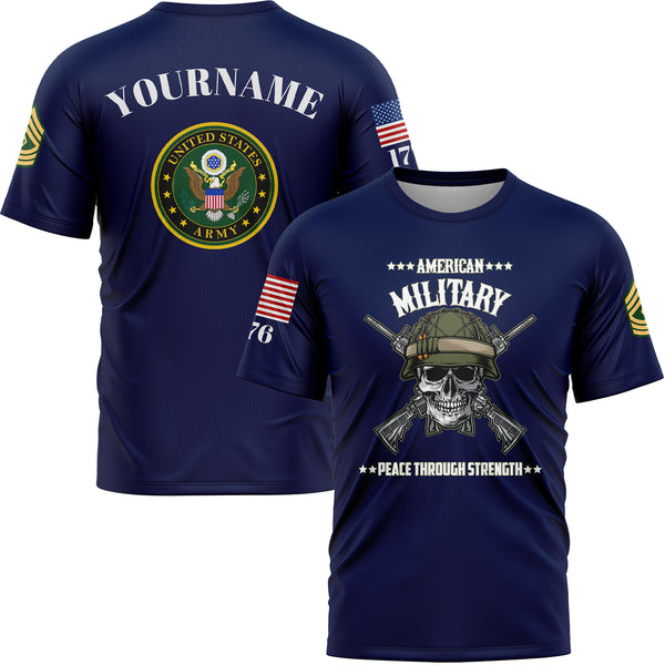 Custom Navy Skull 1776 U.S Army Military Rank Name T-Shirt