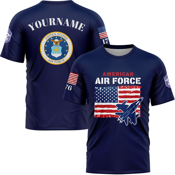 Custom Navy 1776 American Flag U.S Air Force Military Rank Name T-Shirt