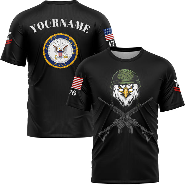 Custom Black Eagle 1776 U.S Navy Military Rank Name T-Shirt