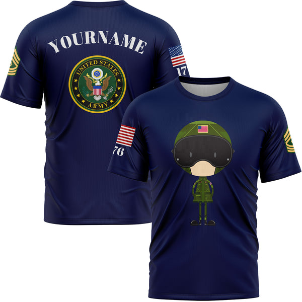 Custom Navy Cartoon 1776 U.S Army Military Rank Name T-Shirt