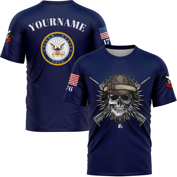 Custom Navy Skull 1776 U.S Navy Military Rank Name T-Shirt