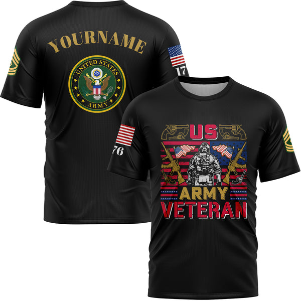 Custom Black 1776 American Flag U.S Army Military Rank Name T-Shirt