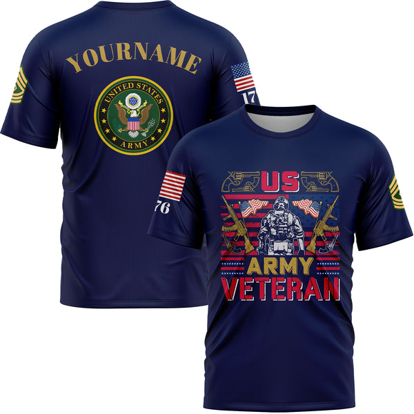 Custom Navy 1776 American Flag U.S Army Military Rank Name T-Shirt