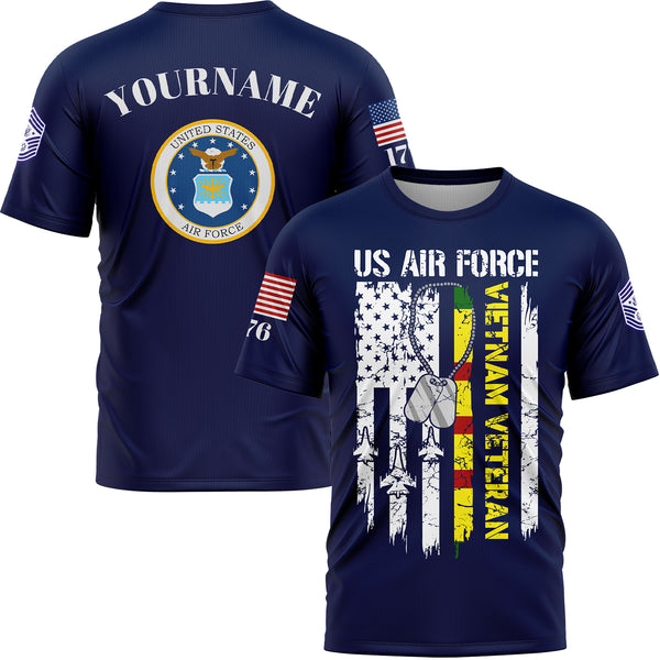 Custom Navy Vietnam Veteran 1776 American Flag U.S Air Force Military Rank Name Veterans Day T-Shirt