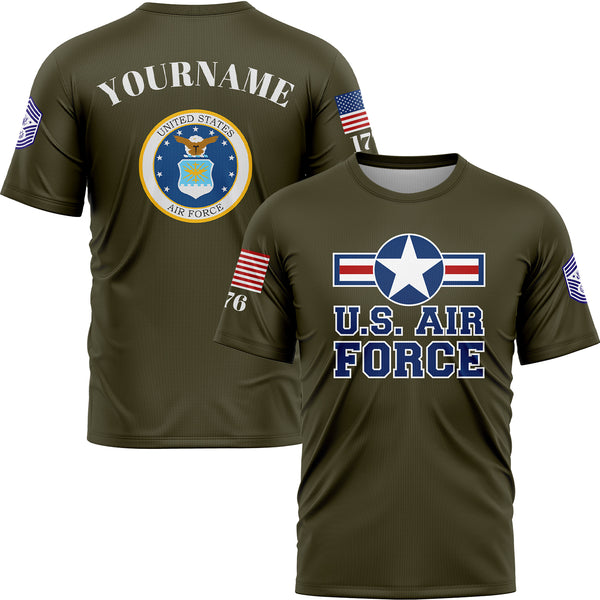 Custom Olive 1776 U.S Air Force Military Rank Name T-Shirt