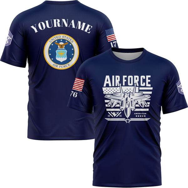Custom Navy Fighter 1776 American Flag U.S Air Force Military Rank Name T-Shirt