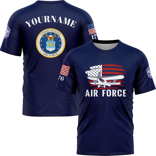 Custom Navy Fighter 1776 American Flag U.S Air Force Military Rank Name T-Shirt