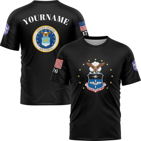 Custom Black 1776 U.S Air Force Military Rank Name T-Shirt