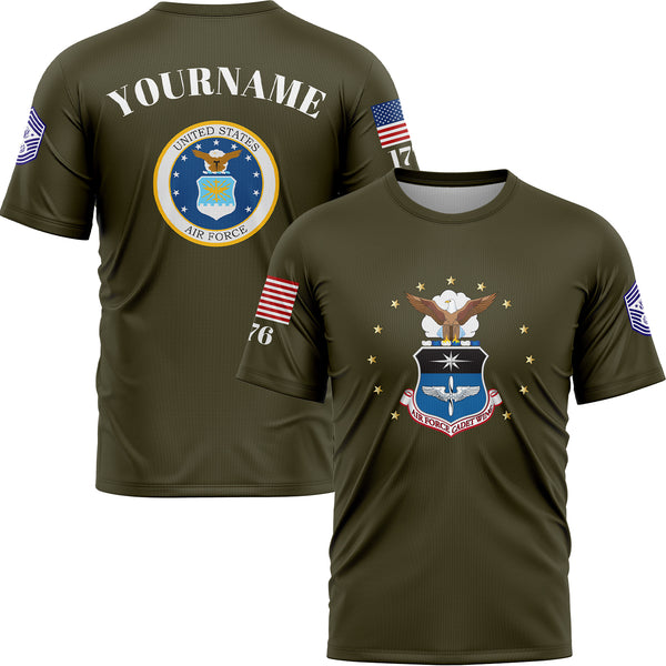 Custom Olive 1776 U.S Air Force Military Rank Name T-Shirt