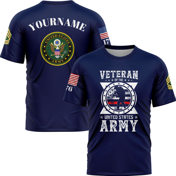 Custom Navy Veteran 1776 American Flag U.S Army Military Rank Name T-Shirt