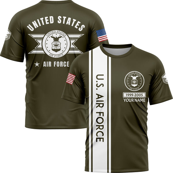 Custom Olive U.S Air Force Military Rank Veteran Name T-Shirt