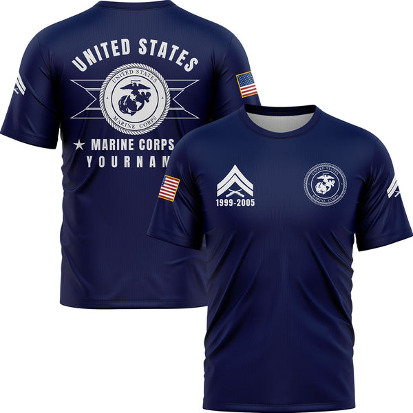 Custom Navy U.S Marine Corps Military Rank Veteran Name T-Shirt