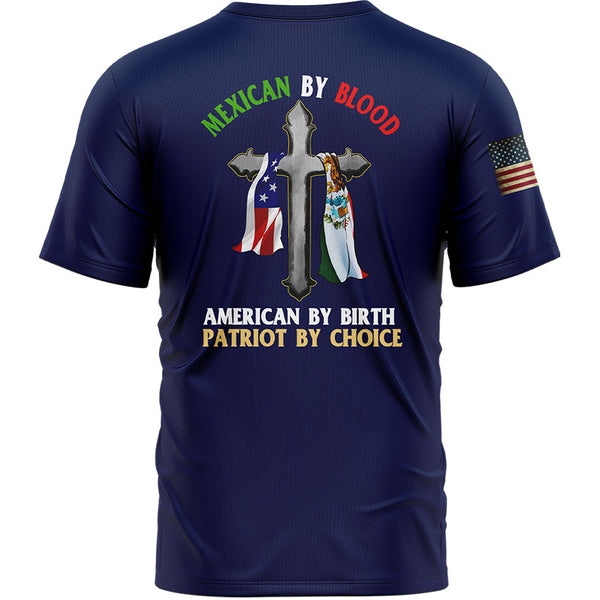 Mexican By Blood American By Birth Patriot By Choice Custom Navy American Patriot Name T-Shirt