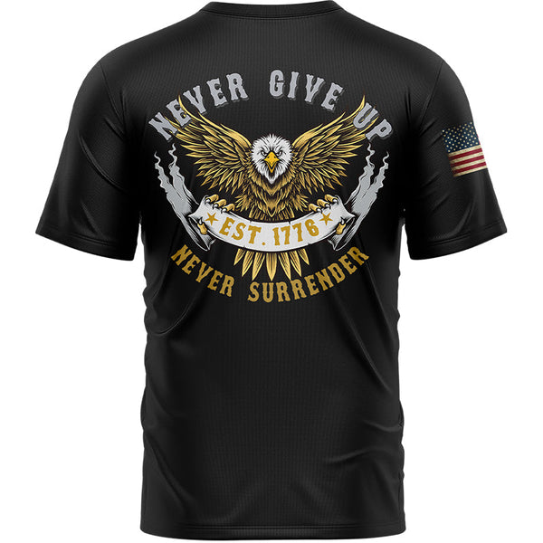 Never Give Up Never Surrender Custom Black American Patriot Name T-Shirt