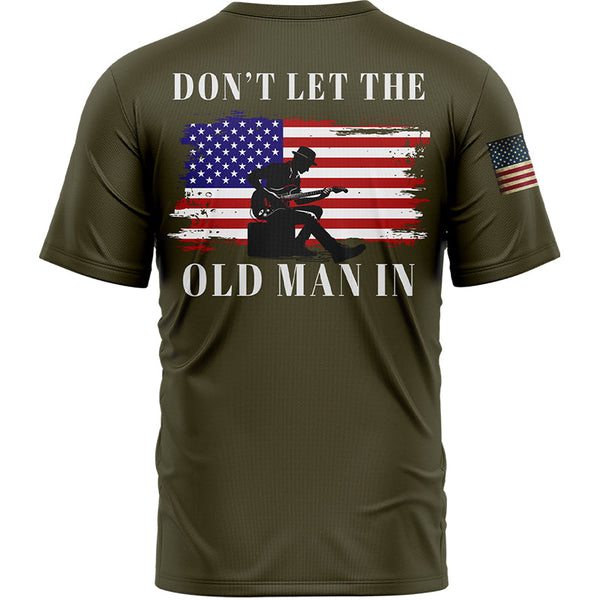 Don't Let The Old Man In Custom Olive American Patriot Name T-Shirt