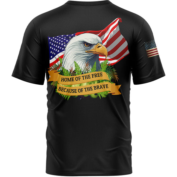 Home Of The Free Because Of The Brave Custom Black American Patriot Name T-Shirt