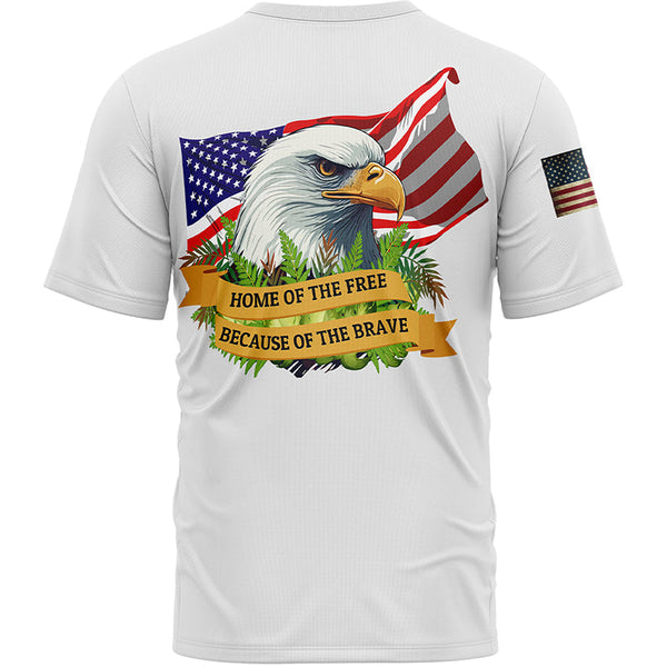 Home Of The Free Because Of The Brave Custom White American Patriot Name T-Shirt