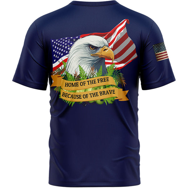 Home Of The Free Because Of The Brave Custom Navy American Patriot Name T-Shirt