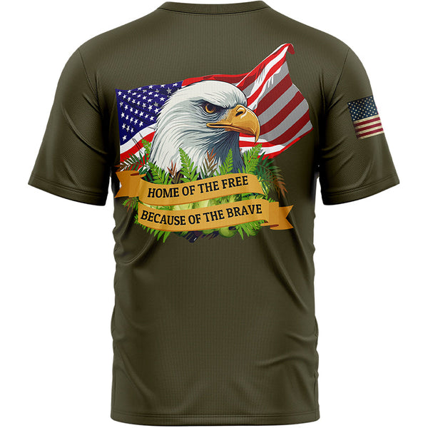 Home Of The Free Because Of The Brave Custom Olive American Patriot Name T-Shirt
