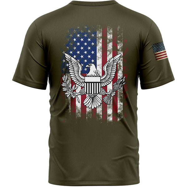 Custom Olive American Patriot Name T-Shirt