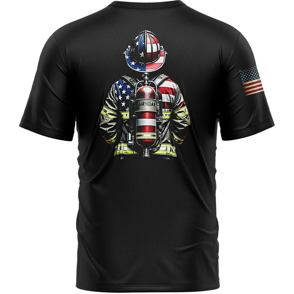 Custom Black American Patriot Firefighter Name T-Shirt