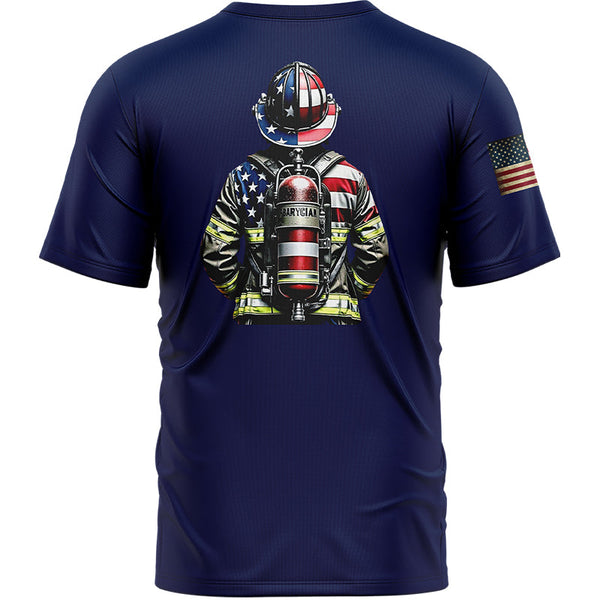 Custom Navy American Patriot Firefighter Name T-Shirt
