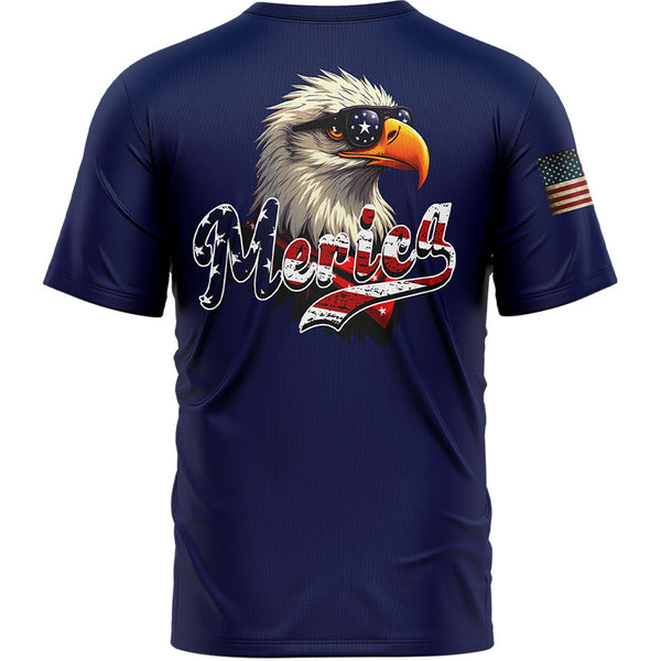 Custom Navy America Eagle Patriot Name T-Shirt