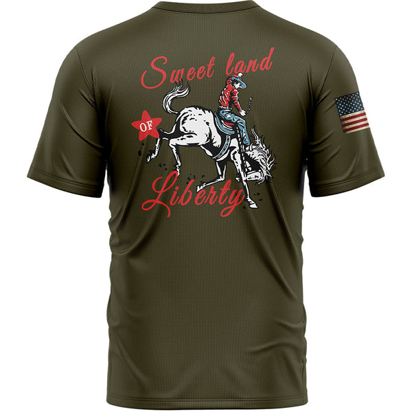 Sweet Land Of Liberty Custom Olive American Patriot Name T-Shirt