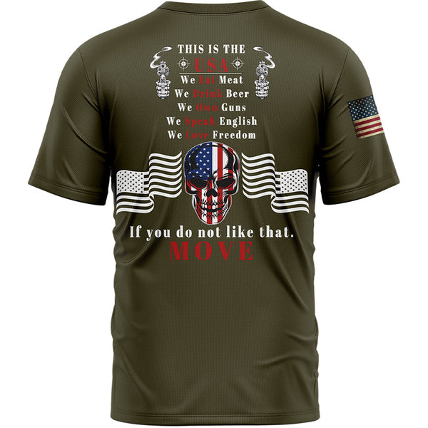 This Is The USA Custom Olive Skull American Patriot Name T-Shirt