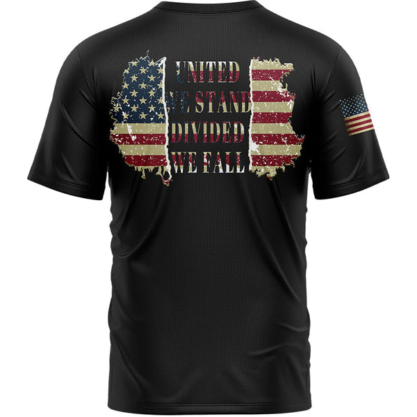 United We Stand Divided We Fall Custom Black American Patriot Name T-Shirt