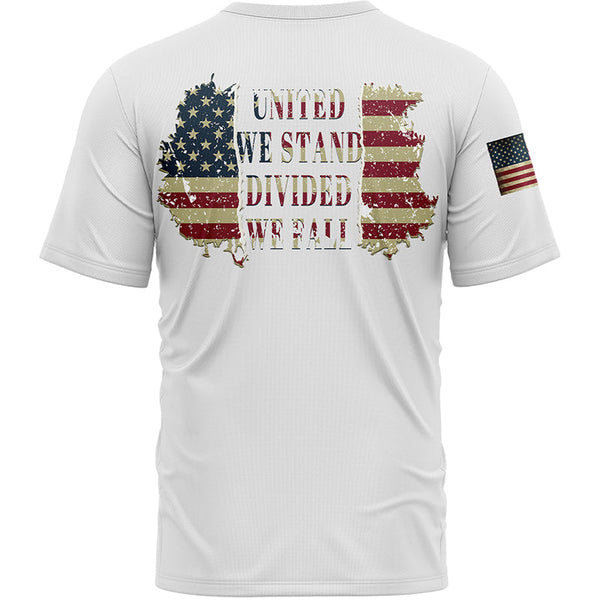 United We Stand Divided We Fall Custom White American Patriot Name T-Shirt