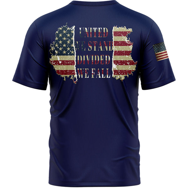 United We Stand Divided We Fall Custom Navy American Patriot Name T-Shirt