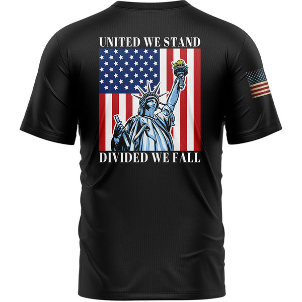 United We Stand Divided We Fall Custom Black American Patriot Name T-Shirt