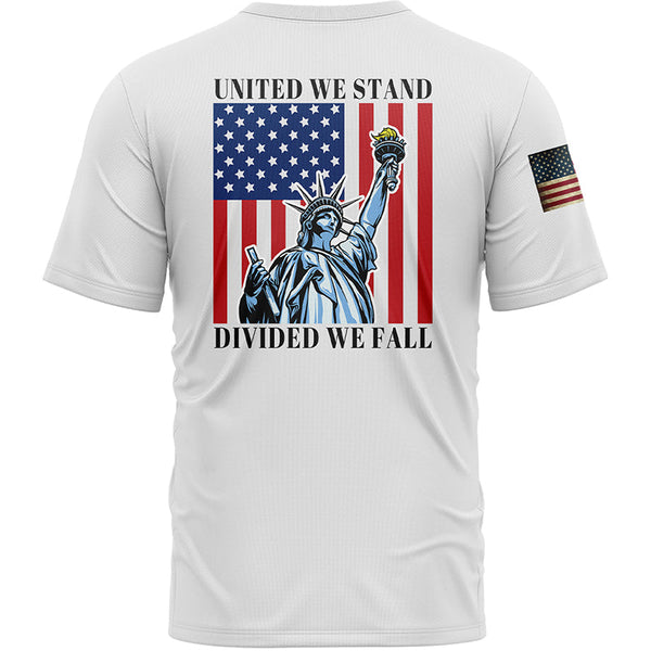 United We Stand Divided We Fall Custom White American Patriot Name T-Shirt